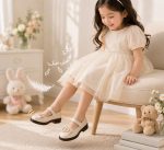 کفش مجلسی دخترانه بچه‌گانه شیک | مدل بندچسبی مشکی و کرم - Image 4
