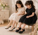 کفش مجلسی دخترانه بچه‌گانه شیک | مدل بندچسبی مشکی و کرم - Image 5